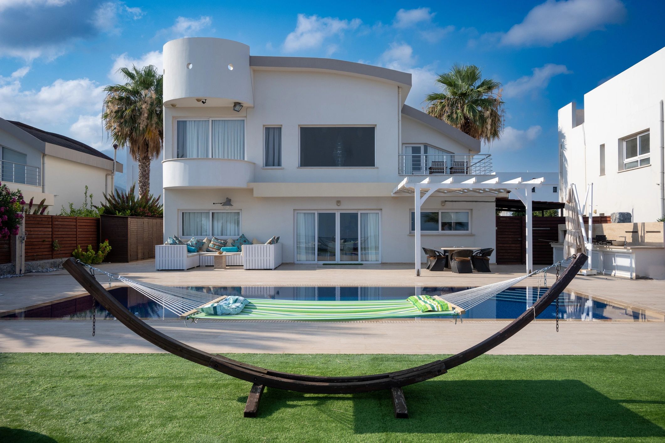 Luxury villa exterior with pool